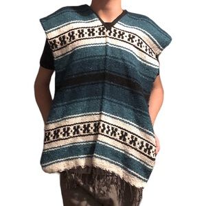 Handmade artisanal traditional Mexican blanket woven Poncho XL‎ youth unisex